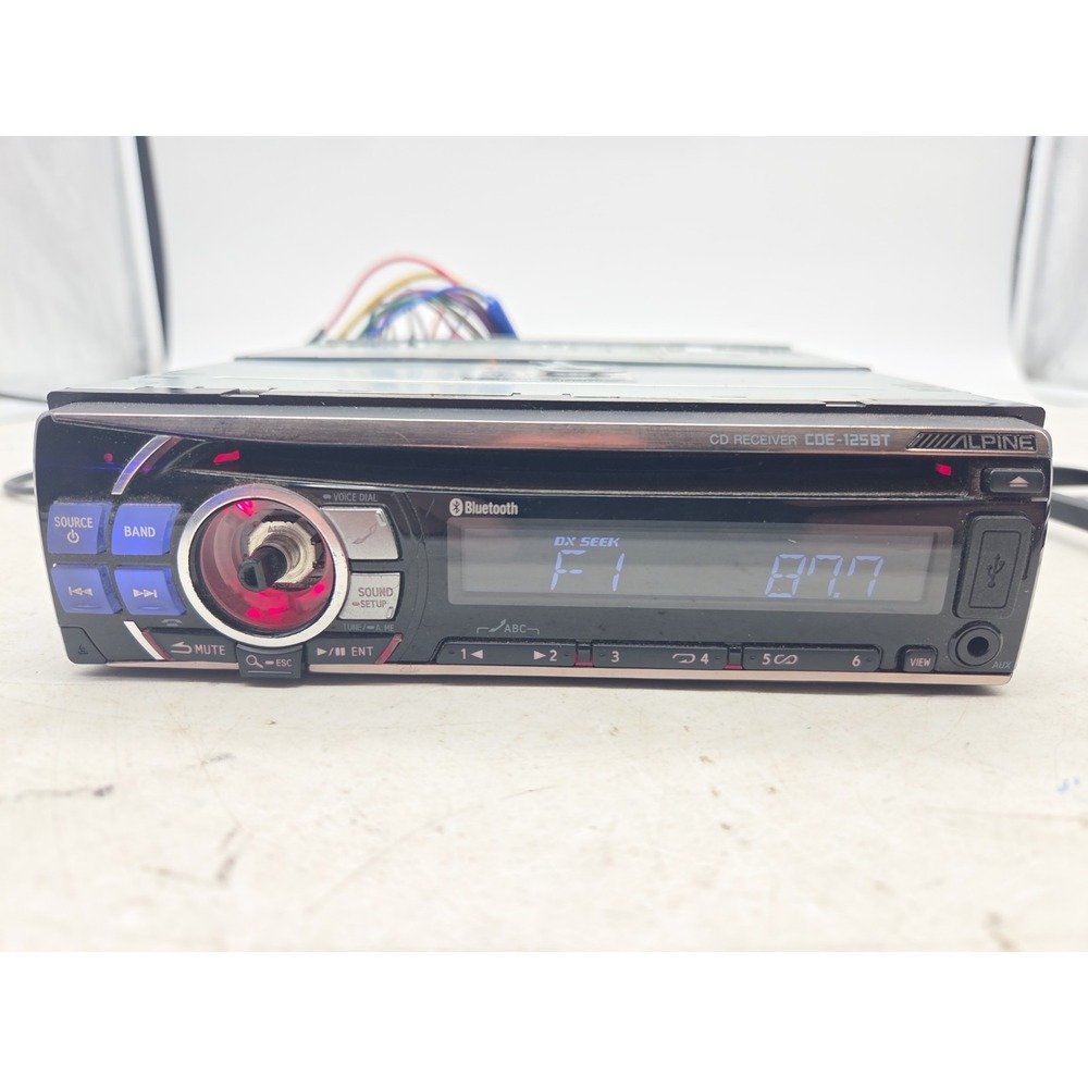 Alpine CDE-125BT Single Din Car Stereo AUX CD USB - No Knob - TESTED WORKING